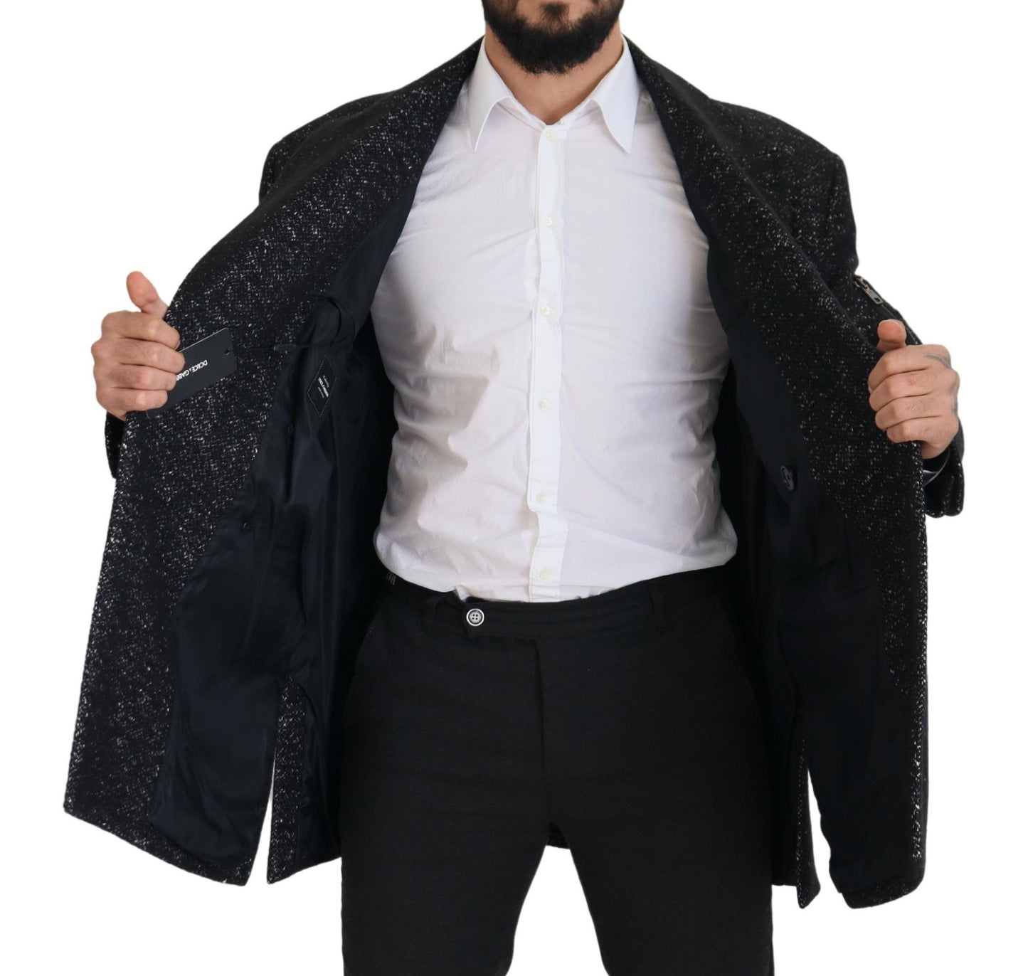 Dolce & Gabbana Black Wool Double Breasted Coat Men Jacket Dolce & Gabbana