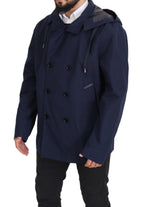 Dolce & Gabbana Blue Hooded Double Breasted Coat Jacket - Eljoys Fashion 