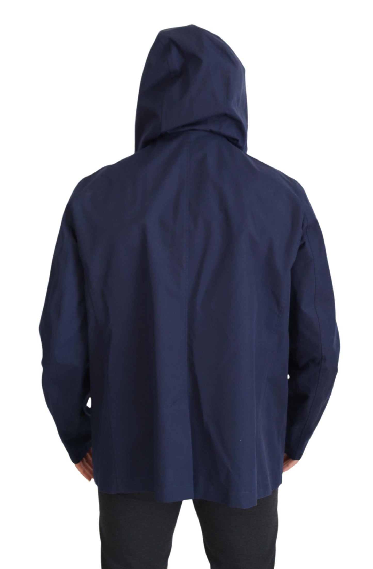 Dolce & Gabbana Blue Hooded Double Breasted Coat Jacket Dolce & Gabbana