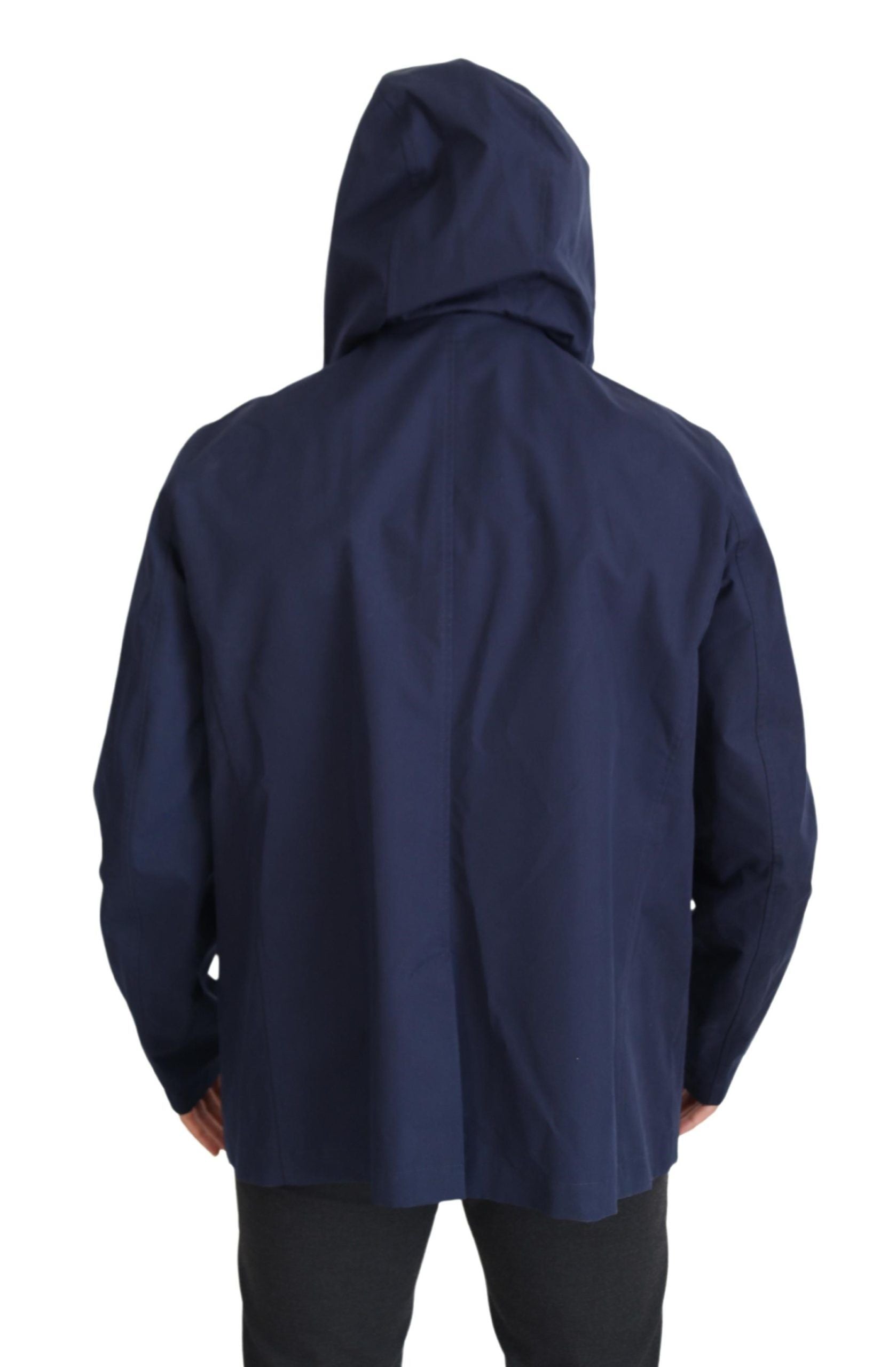 Dolce & Gabbana Blue Hooded Double Breasted Coat Jacket Dolce & Gabbana