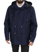 Dolce & Gabbana Blue Hooded Double Breasted Coat Jacket - Eljoys Fashion 