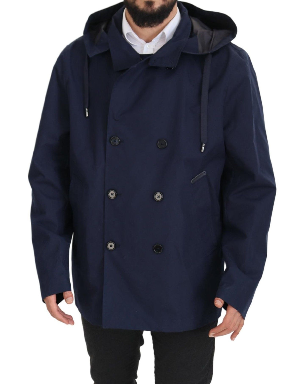 Dolce & Gabbana Blue Hooded Double Breasted Coat Jacket - Eljoys Fashion 