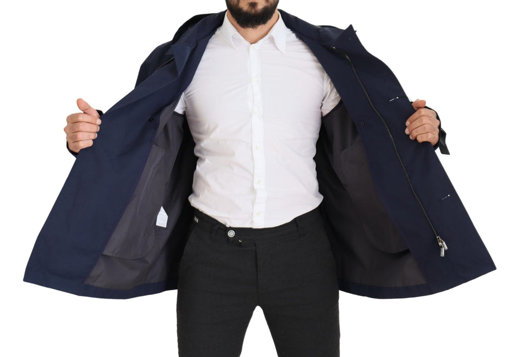 Dolce & Gabbana Blue Hooded Double Breasted Coat Jacket - Eljoys Fashion 