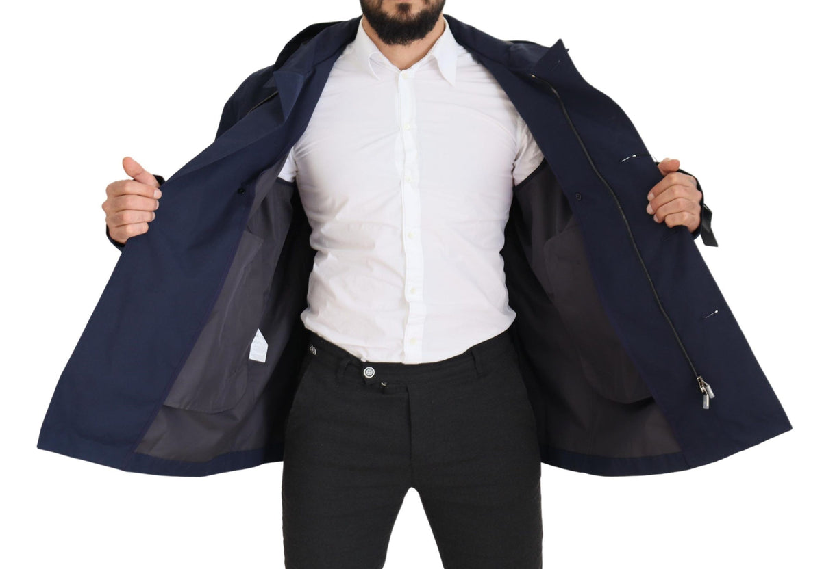 Dolce & Gabbana Blue Hooded Double Breasted Coat Jacket - Eljoys Fashion 