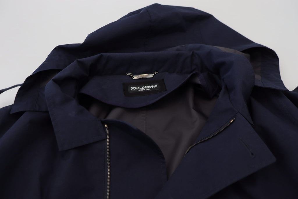 Dolce & Gabbana Blue Hooded Double Breasted Coat Jacket - Eljoys Fashion 