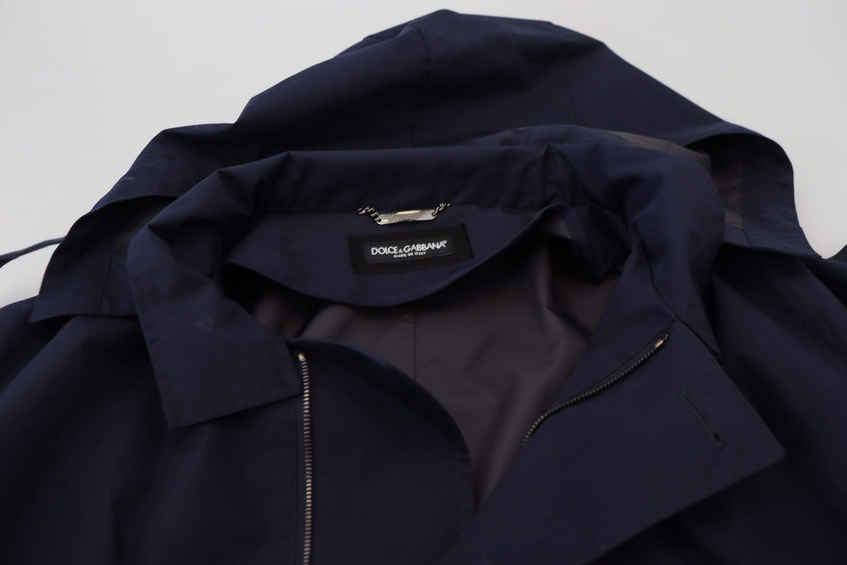 Dolce & Gabbana Blue Hooded Double Breasted Coat Jacket - Eljoys Fashion 