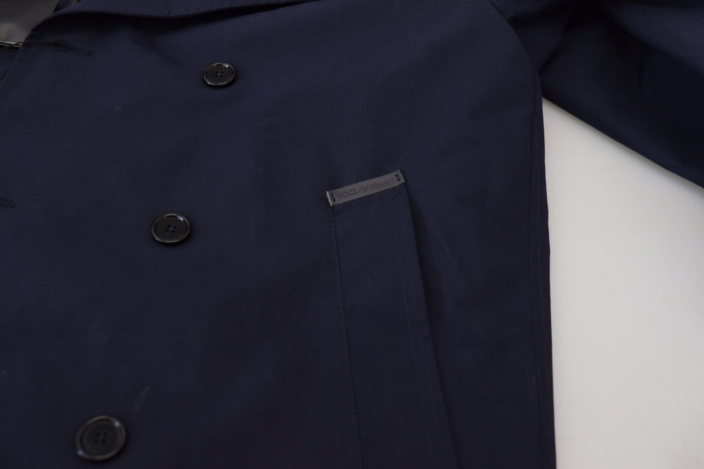 Dolce & Gabbana Blue Hooded Double Breasted Coat Jacket - Eljoys Fashion 