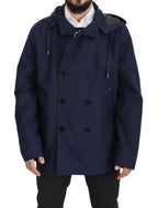 Dolce & Gabbana Blue Hooded Double Breasted Coat Jacket - Eljoys Fashion 