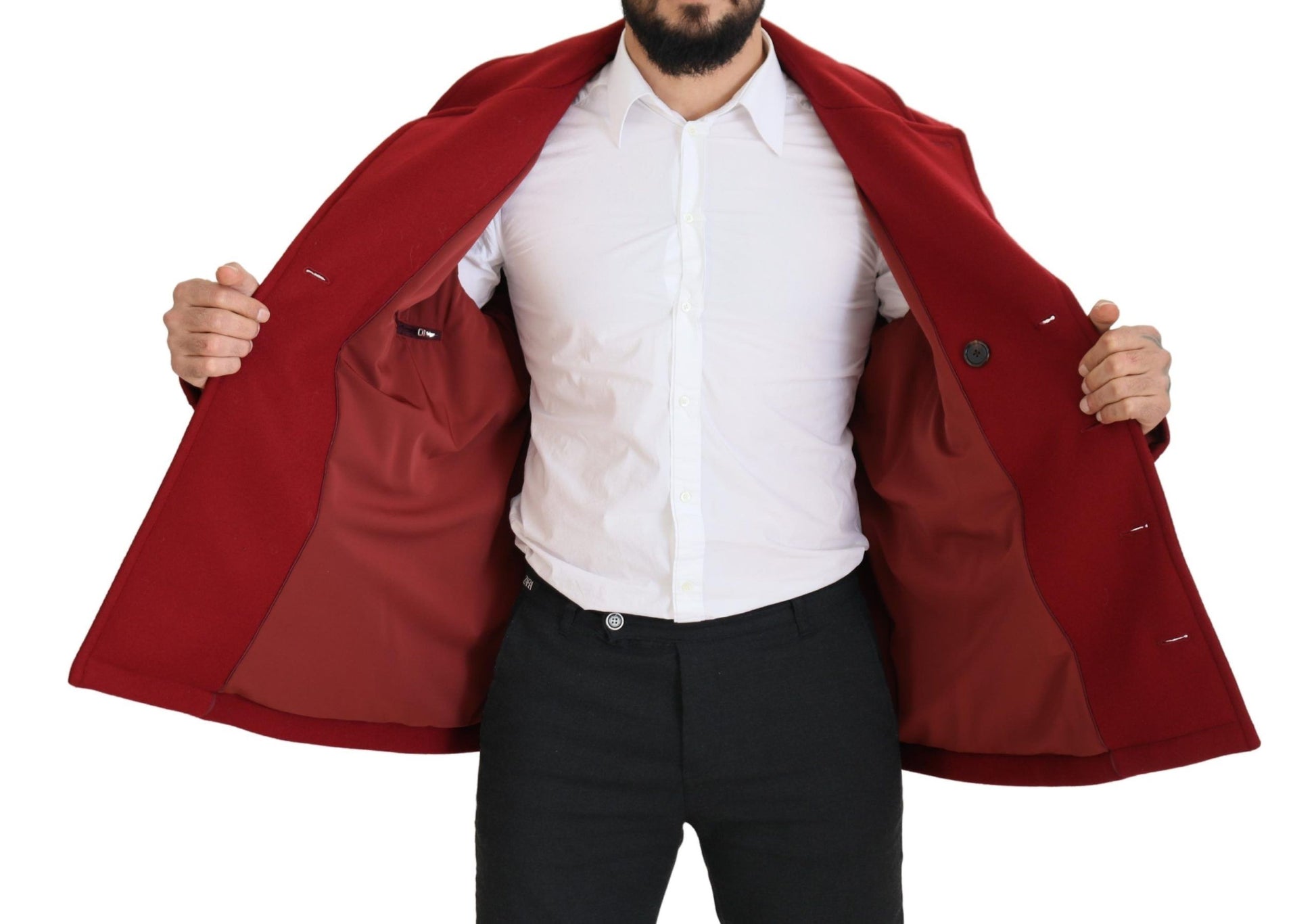 Dolce & Gabbana Red Wool Double Breasted Coat Jacket Dolce & Gabbana