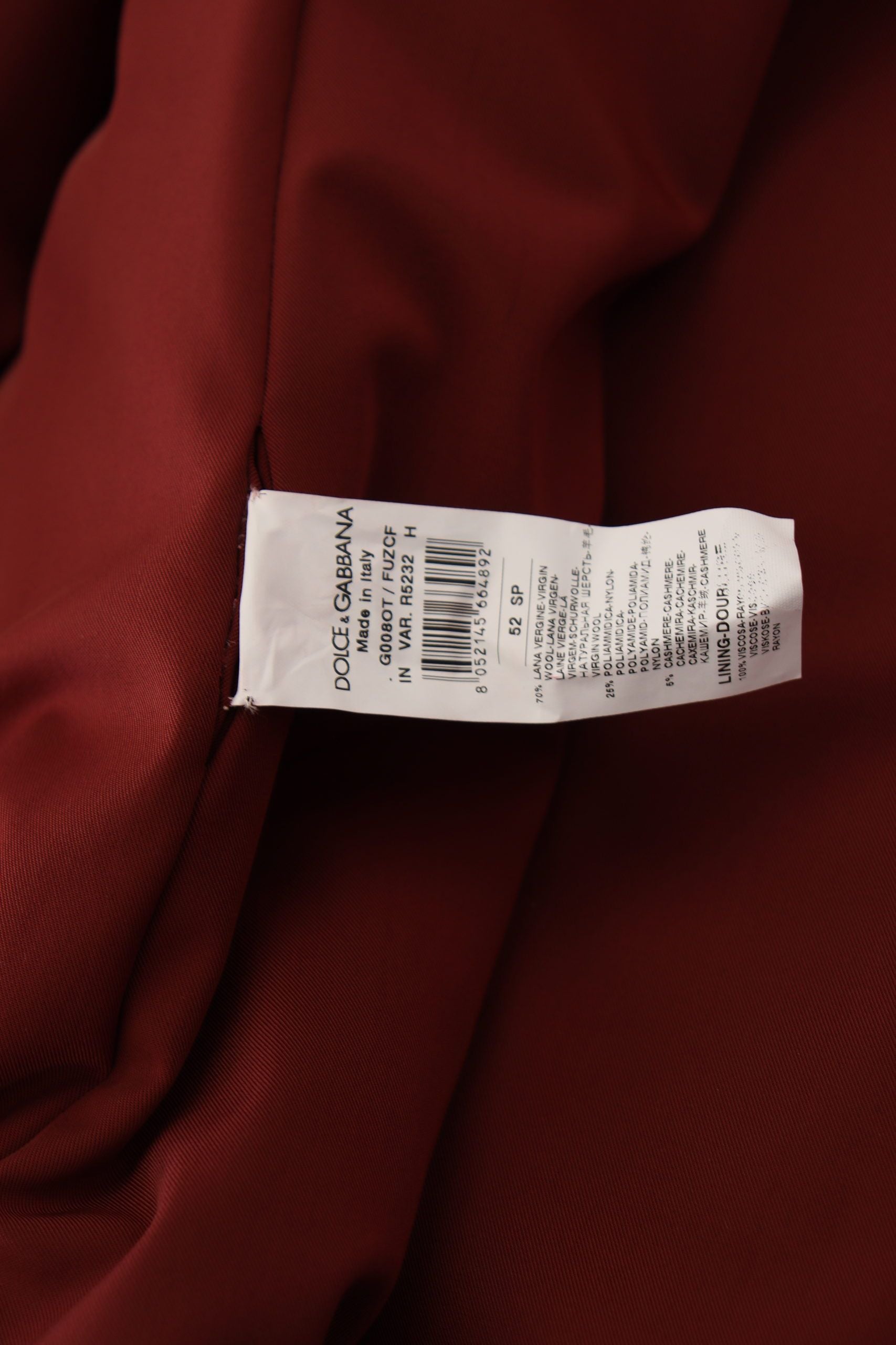 Dolce & Gabbana Red Wool Double Breasted Coat Jacket Dolce & Gabbana