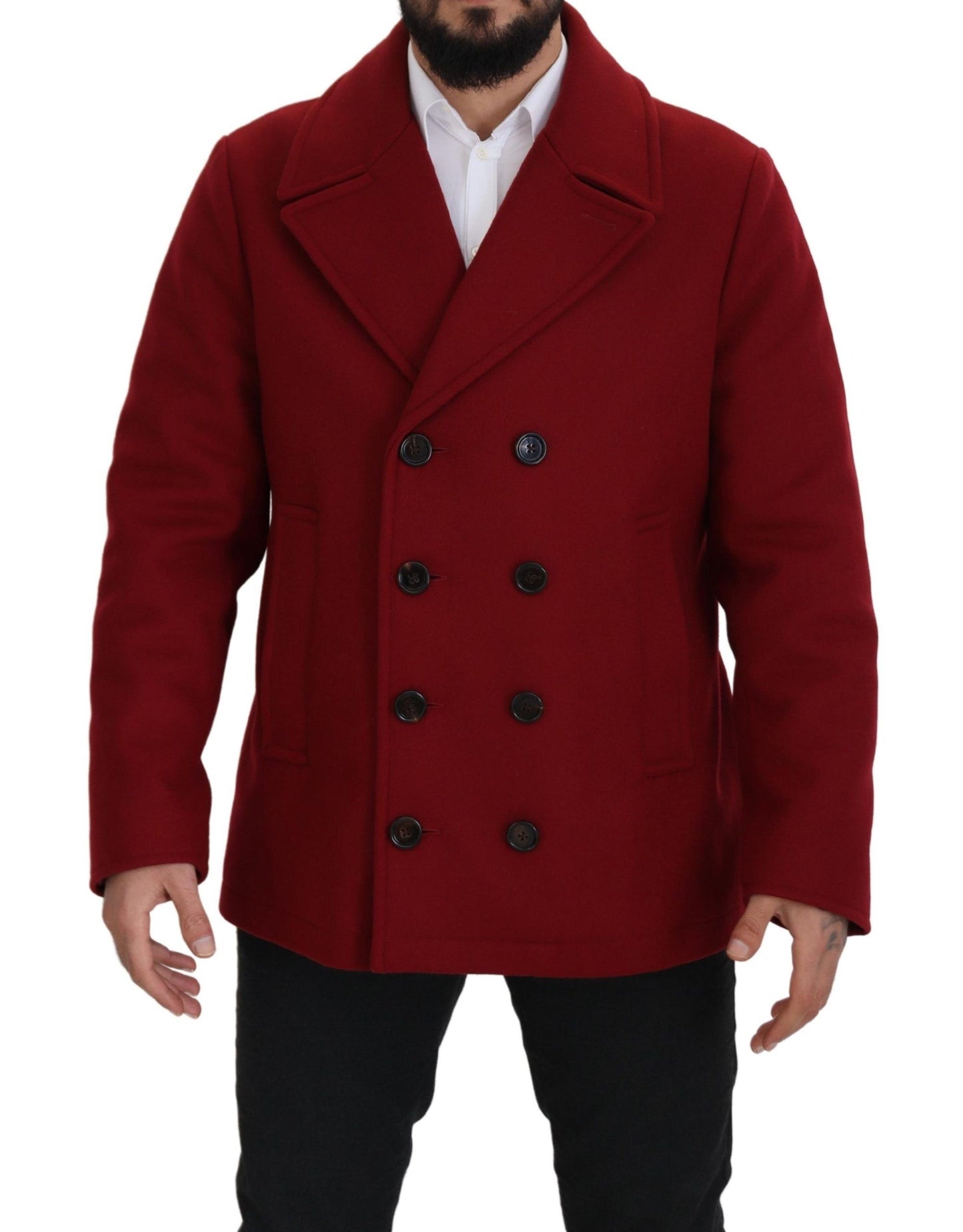 Dolce & Gabbana Red Wool Double Breasted Coat Jacket Dolce & Gabbana