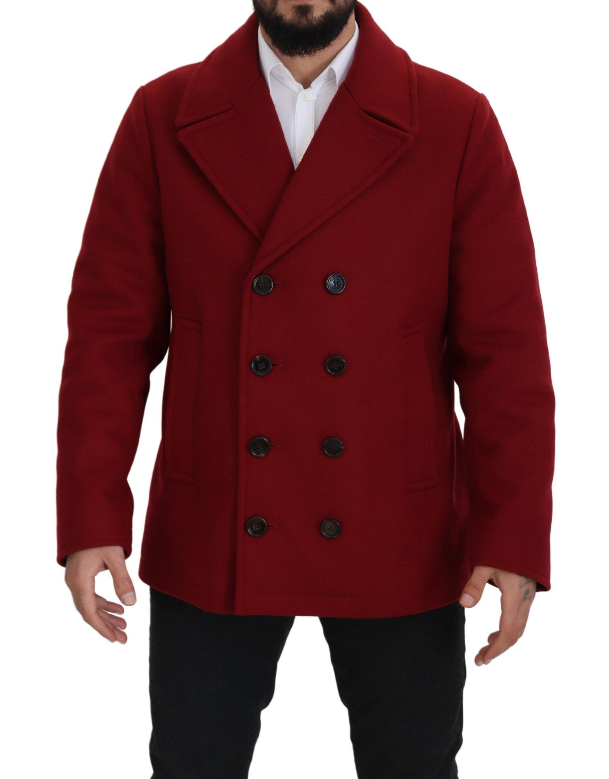 Dolce & Gabbana Red Wool Double Breasted Coat Jacket Dolce & Gabbana