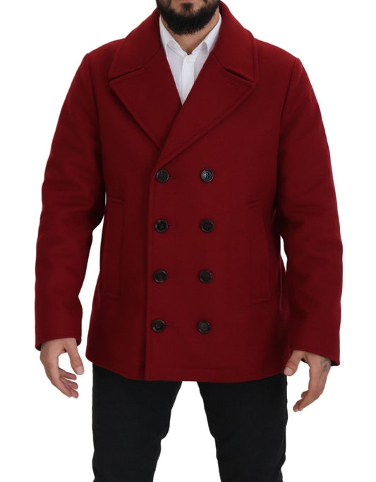 Dolce & Gabbana Red Wool Double Breasted Coat Jacket Dolce & Gabbana