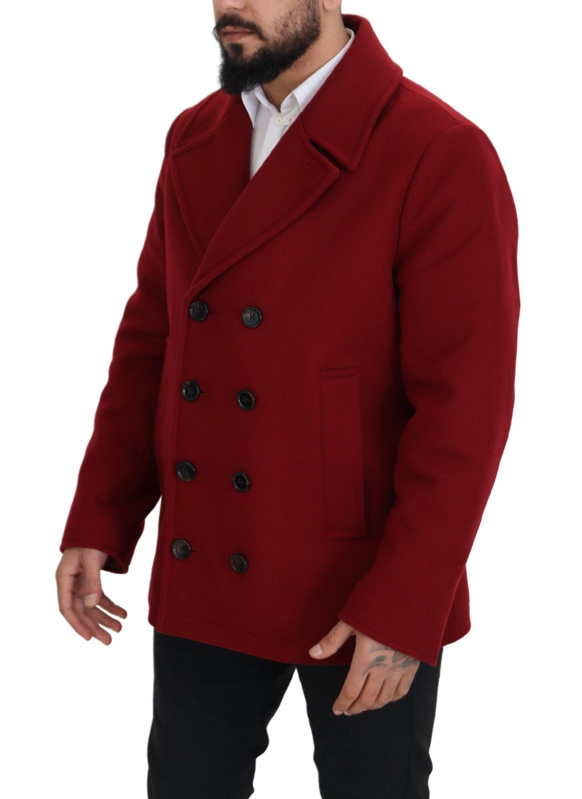 Dolce & Gabbana Red Wool Double Breasted Coat Jacket Dolce & Gabbana