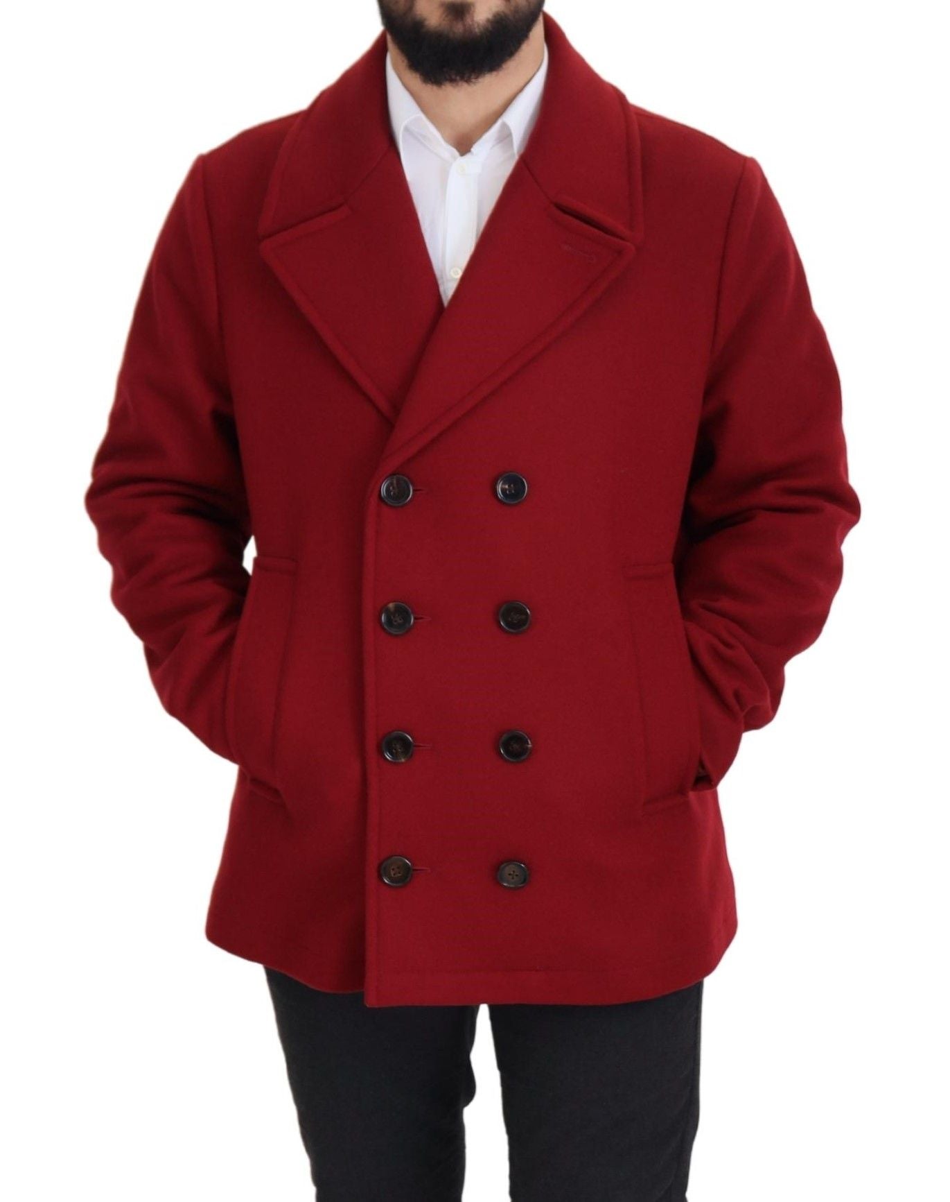 Dolce & Gabbana Red Wool Double Breasted Coat Jacket Dolce & Gabbana