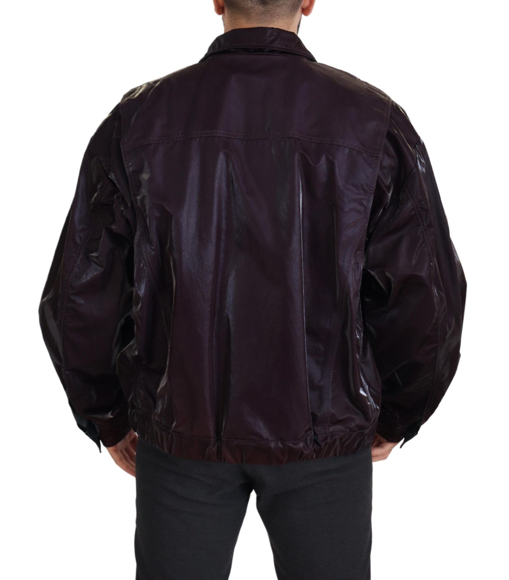 Dolce & Gabbana Bordeaux Nylon Collared Men Coat Jacket Dolce & Gabbana