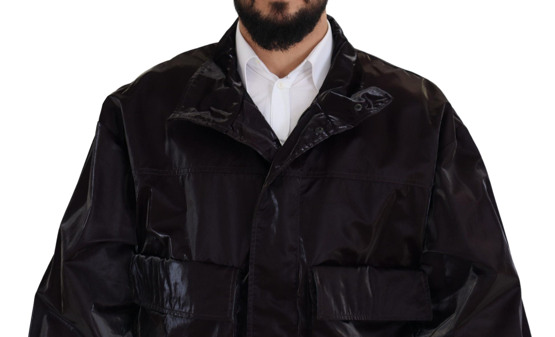 Dolce & Gabbana Bordeaux Nylon Collared Men Coat Jacket Dolce & Gabbana