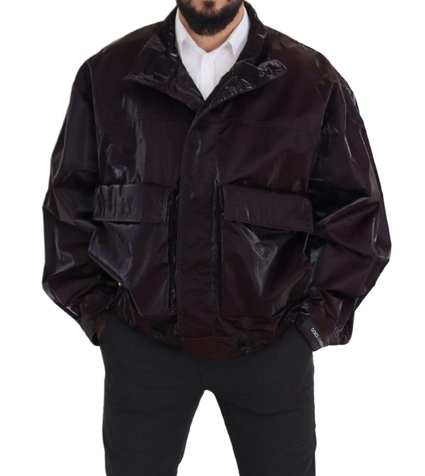 Dolce & Gabbana Bordeaux Nylon Collared Men Coat Jacket Dolce & Gabbana