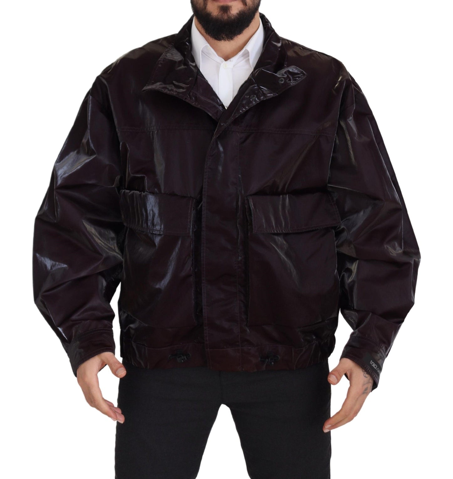 Dolce & Gabbana Bordeaux Nylon Collared Men Coat Jacket Dolce & Gabbana