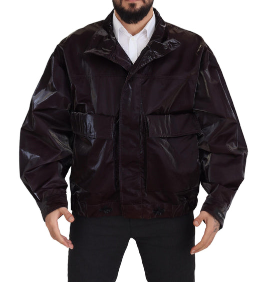 Dolce & Gabbana Bordeaux Nylon Collared Men Coat Jacket Dolce & Gabbana