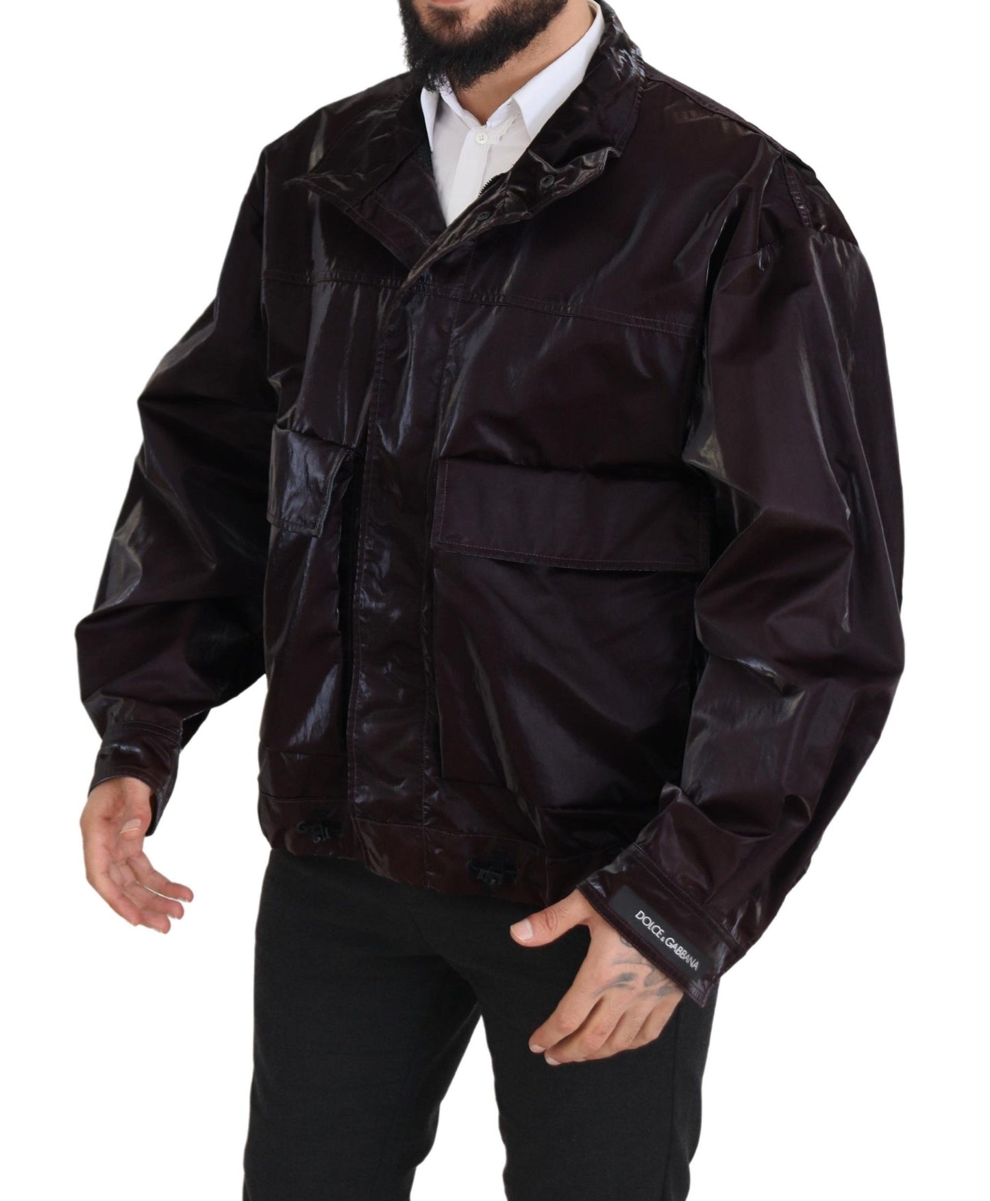 Dolce & Gabbana Bordeaux Nylon Collared Men Coat Jacket Dolce & Gabbana