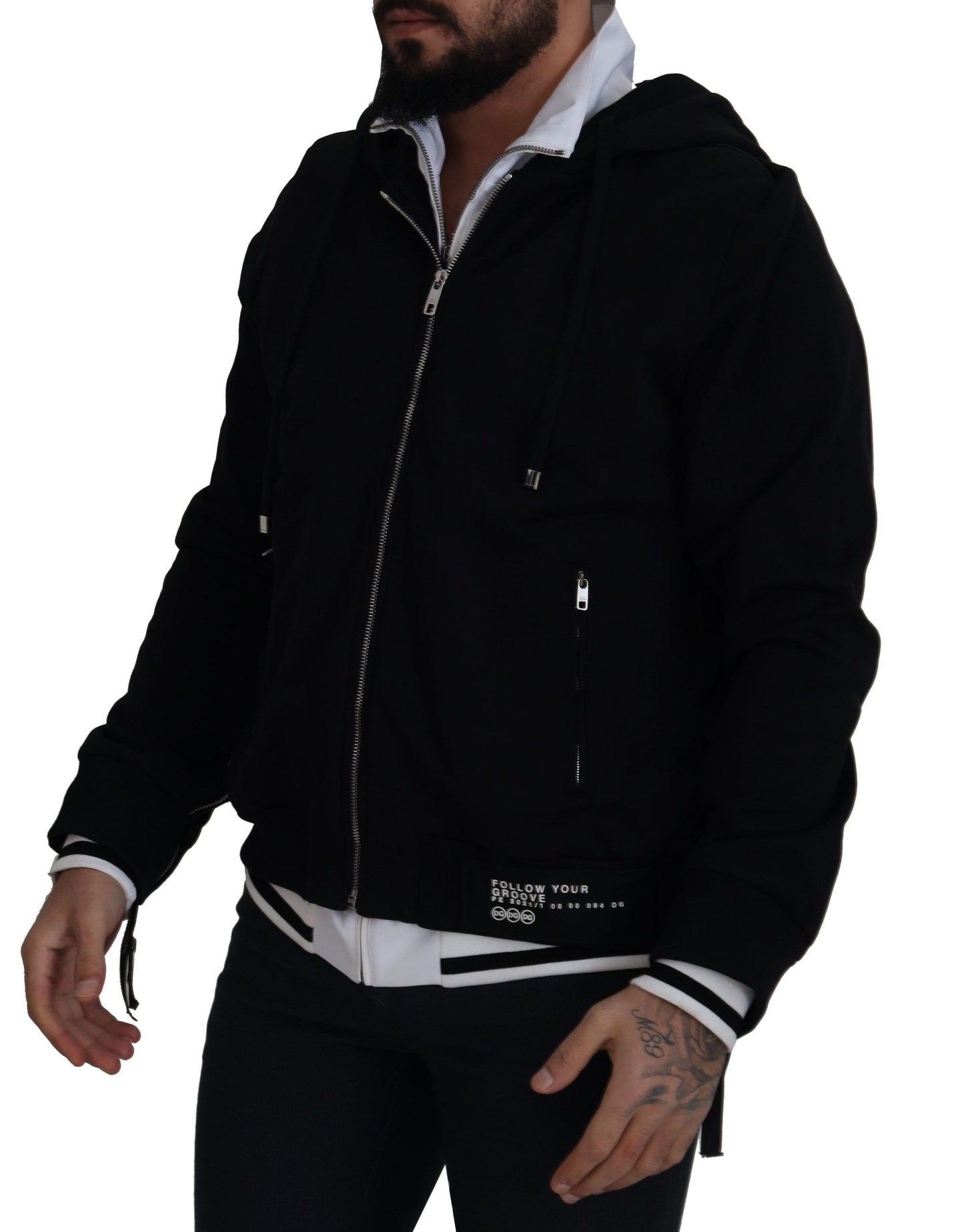 Dolce & Gabbana Black Polyester Hooded Full Zip Jacket Dolce & Gabbana