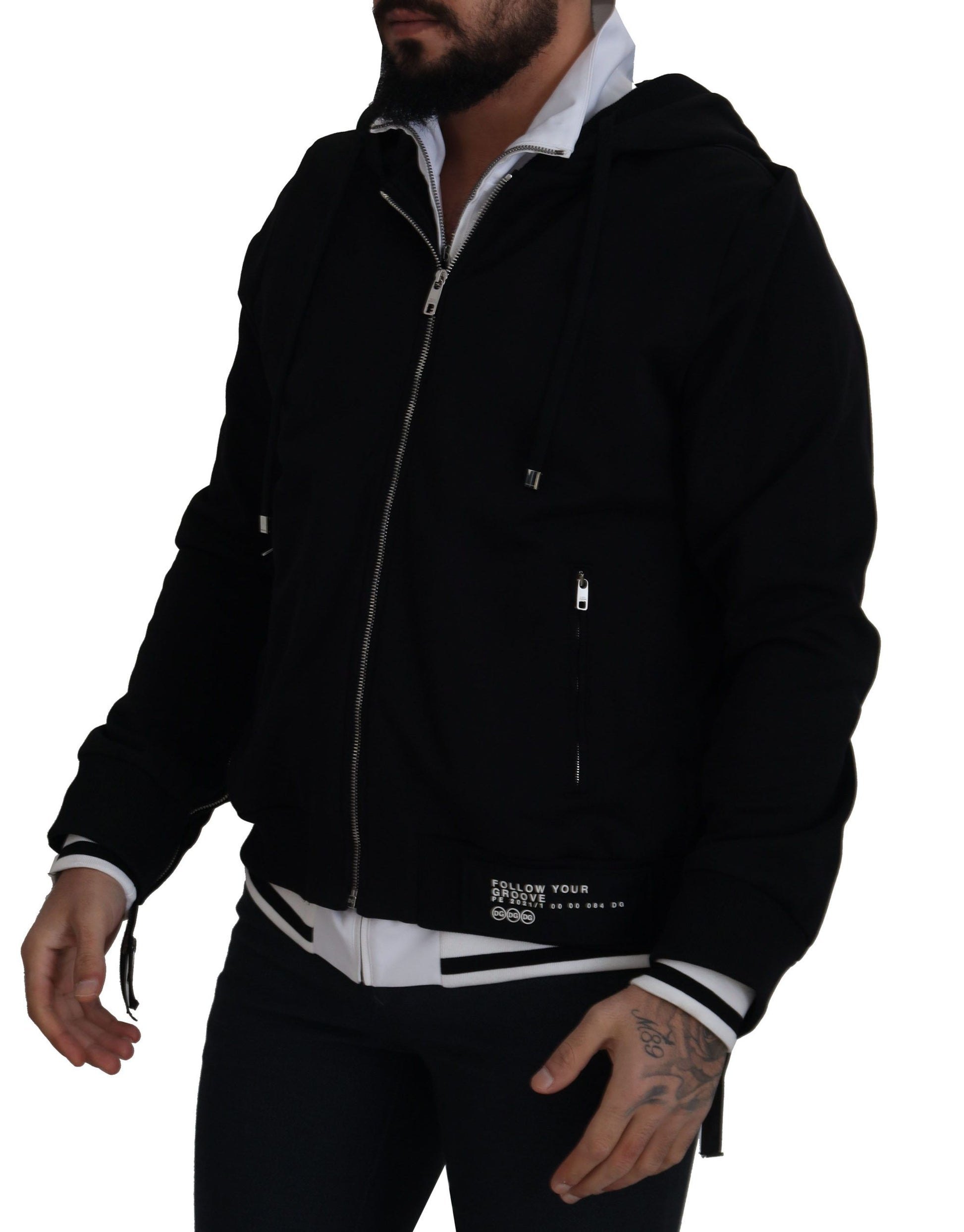 Dolce & Gabbana Black Polyester Hooded Full Zip Jacket Dolce & Gabbana
