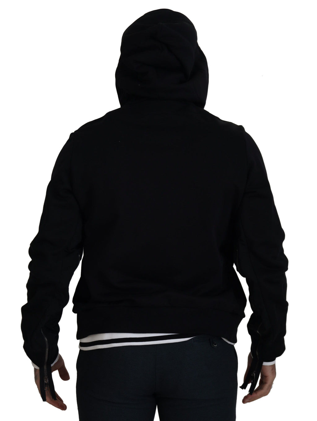 Dolce & Gabbana Black Polyester Hooded Full Zip Jacket - Eljoys Fashion 