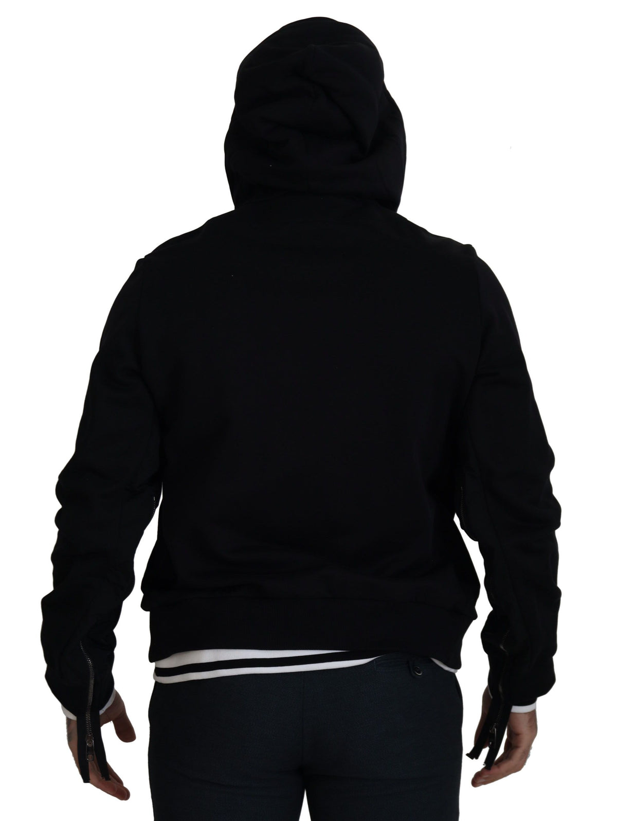 Dolce & Gabbana Black Polyester Hooded Full Zip Jacket - Eljoys Fashion 