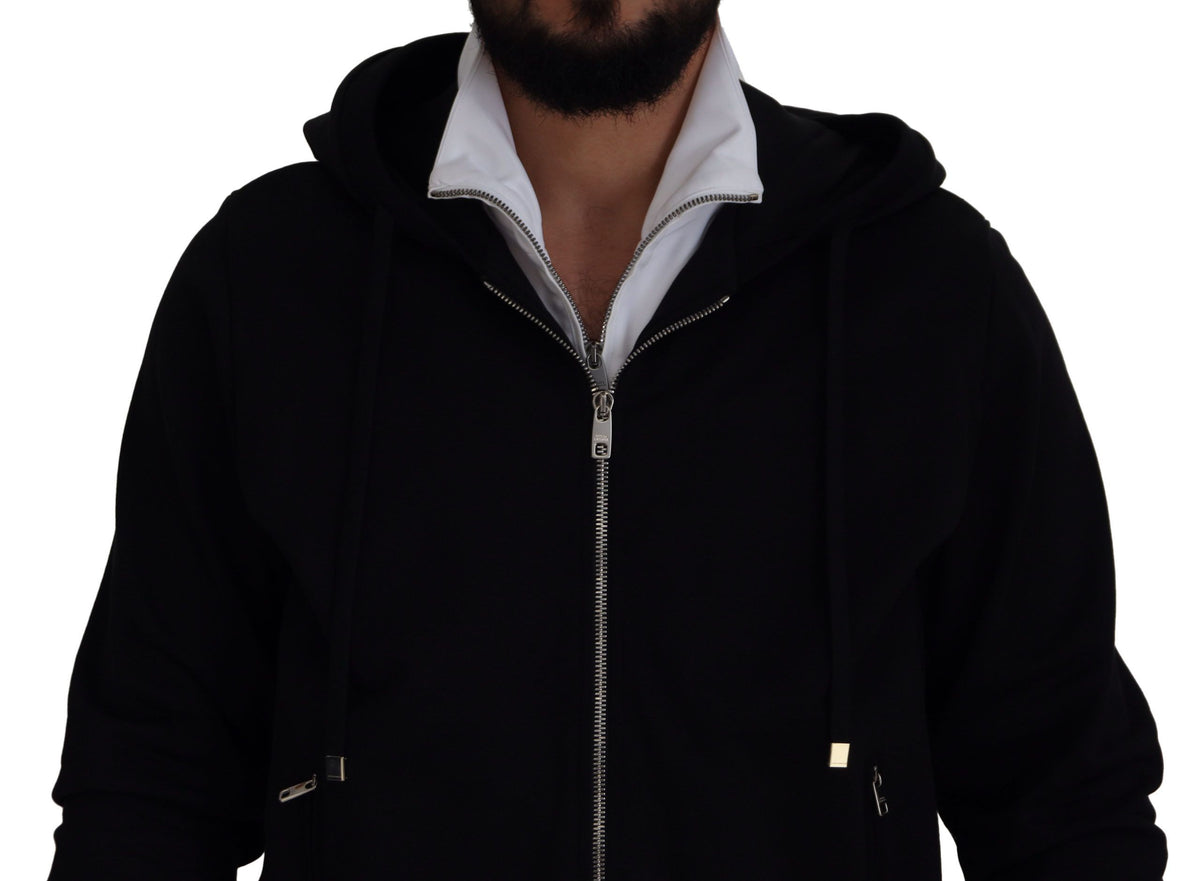 Dolce & Gabbana Black Polyester Hooded Full Zip Jacket - Eljoys Fashion 