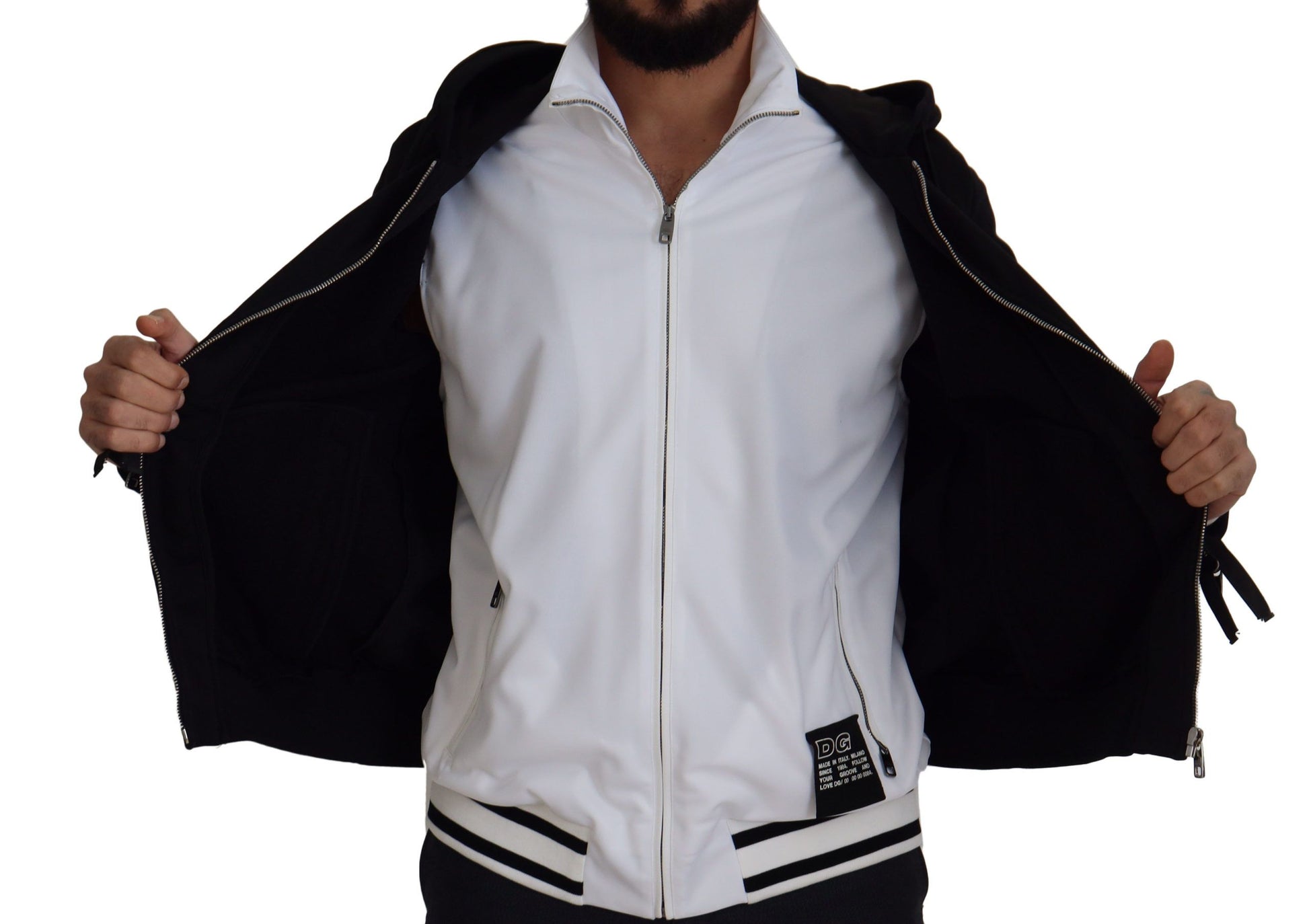 Dolce & Gabbana Black Polyester Hooded Full Zip Jacket Dolce & Gabbana
