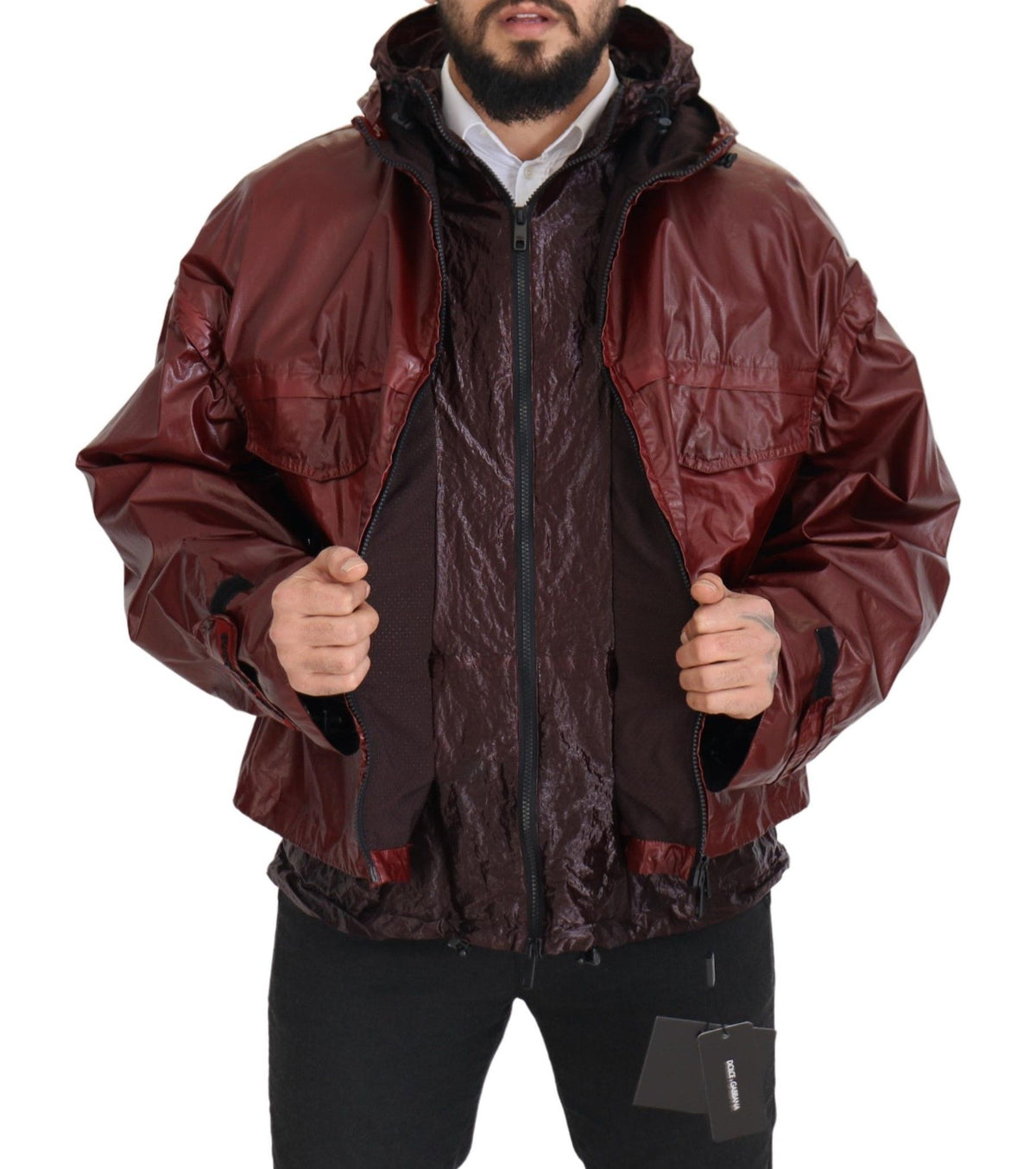 Dolce & Gabbana Bordeaux Cotton Hooded Full Zip Jacket - Eljoys Fashion 