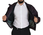 Dolce & Gabbana purple nylon biker coat with a collared design, featuring a stylish and edgy jacket with zipper details.