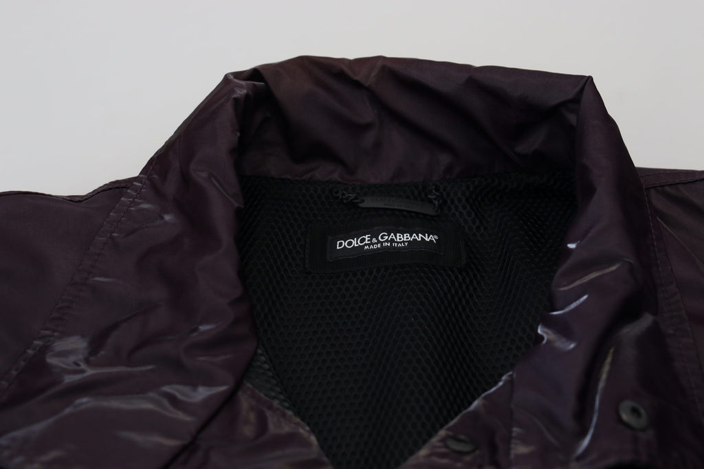 Dolce & Gabbana purple nylon biker coat with a collared design and front zipper, stylish and modern outerwear.