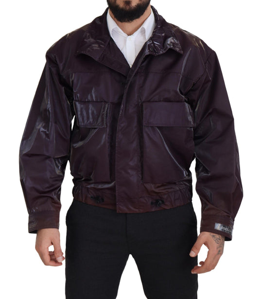 Dolce & Gabbana Purple Nylon Collared Biker Coat Jacket Dolce & Gabbana