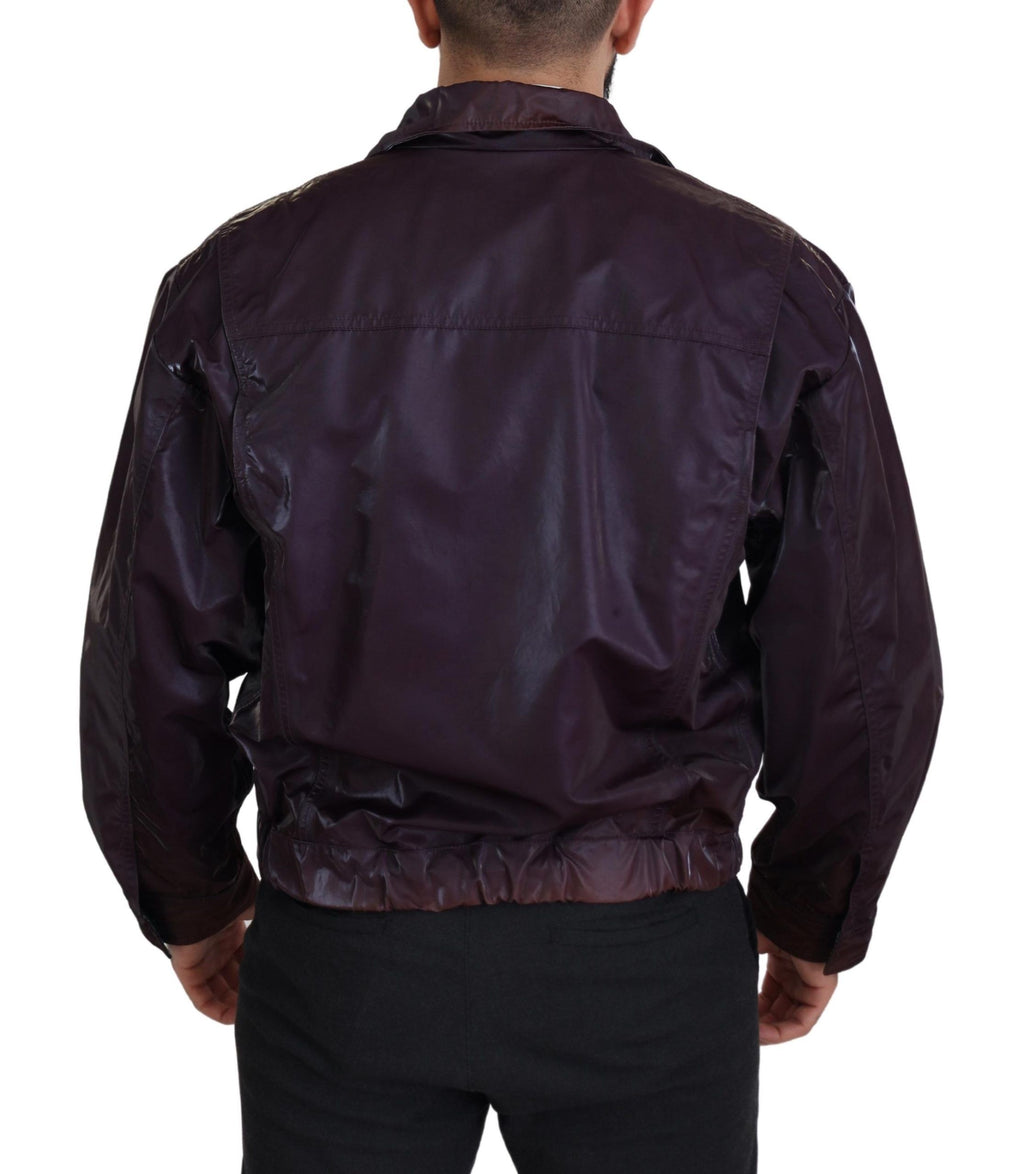 Dolce & Gabbana purple nylon biker coat with collared design, featuring a stylish and edgy jacket style.