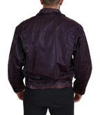 Dolce & Gabbana purple nylon biker coat with collared design, featuring a stylish and edgy jacket style.