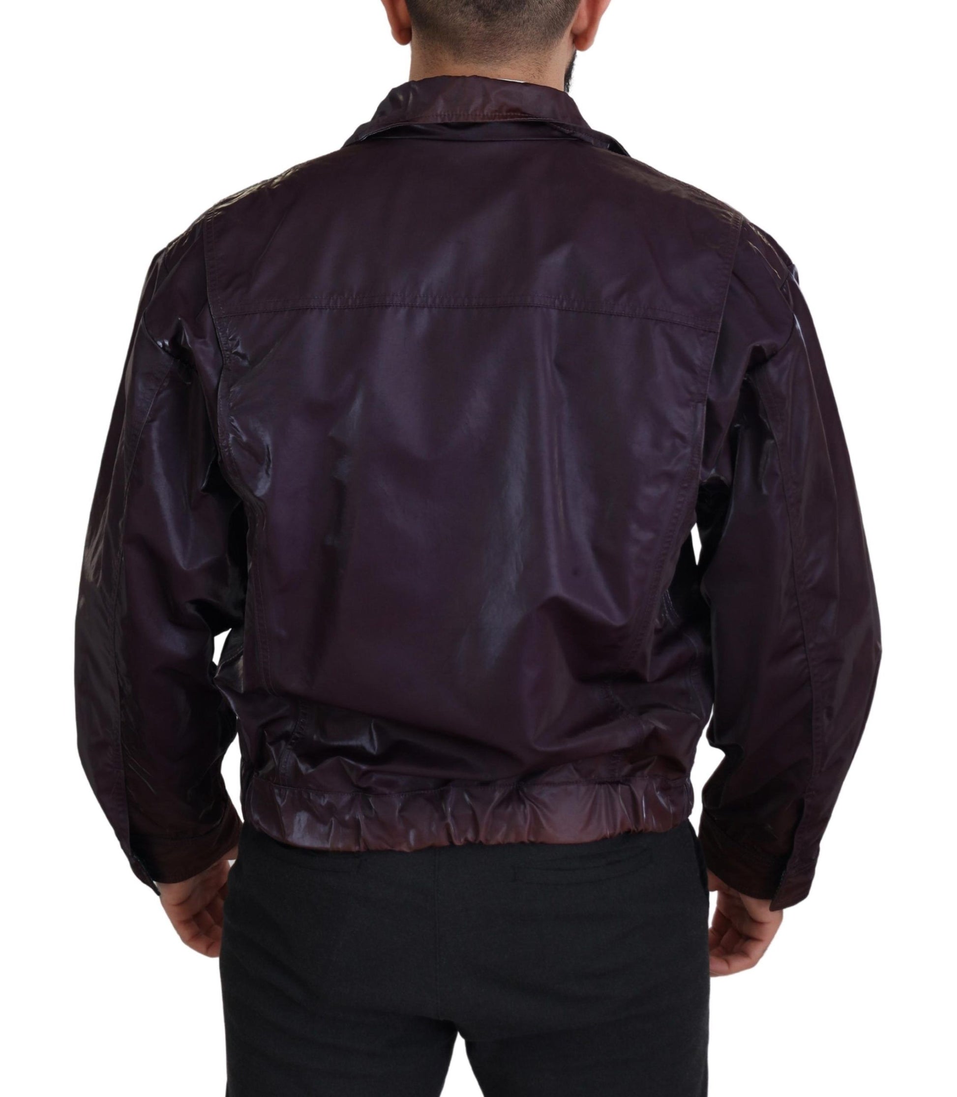 Dolce & Gabbana Purple Nylon Collared Biker Coat Jacket Dolce & Gabbana