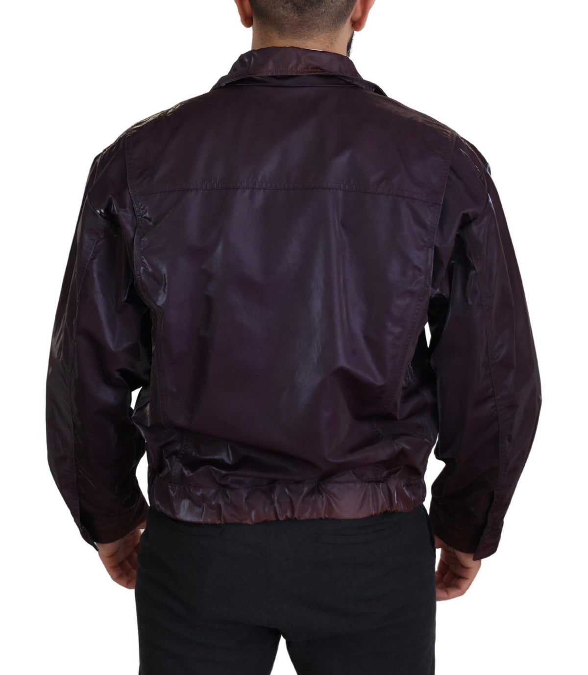 Dolce & Gabbana purple nylon biker coat with collared design, featuring a stylish and edgy jacket style.