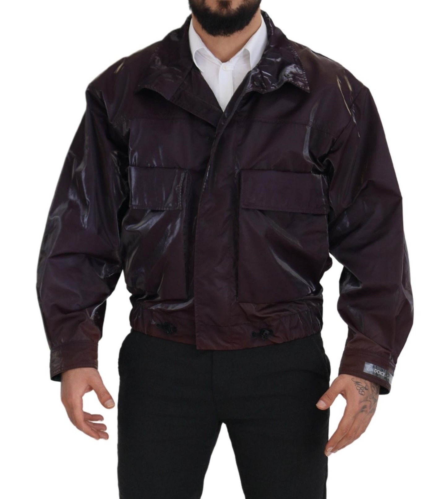 Dolce & Gabbana Purple Nylon Collared Biker Coat Jacket Dolce & Gabbana