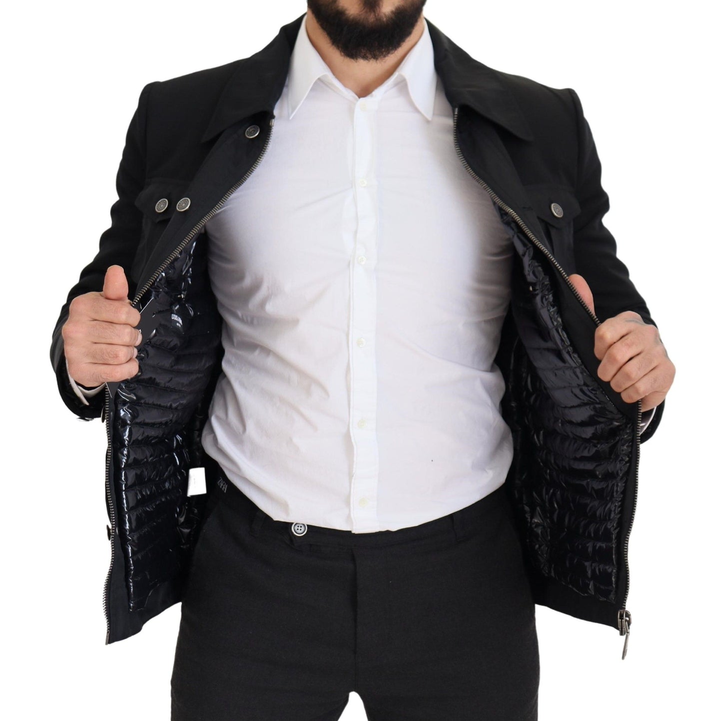 Dolce & Gabbana Black Wool Collared Full Zip Jacket Dolce & Gabbana