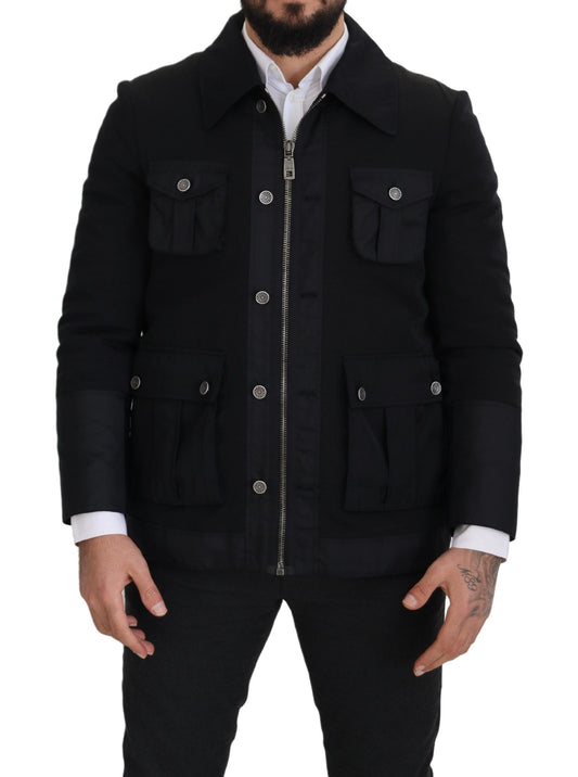 Dolce & Gabbana Black Wool Collared Full Zip Jacket Dolce & Gabbana