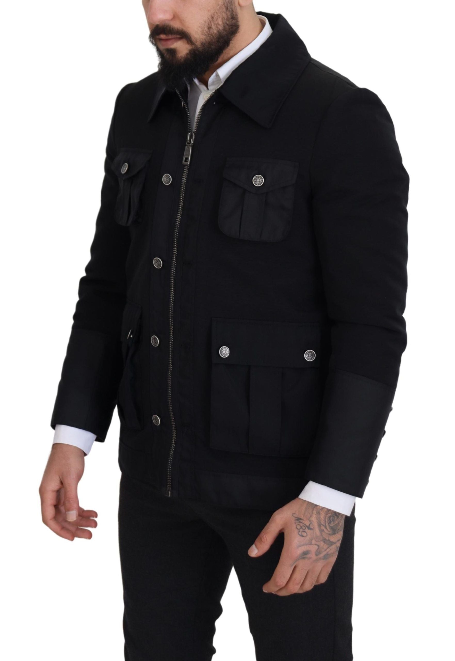 Dolce & Gabbana Black Wool Collared Full Zip Jacket Dolce & Gabbana