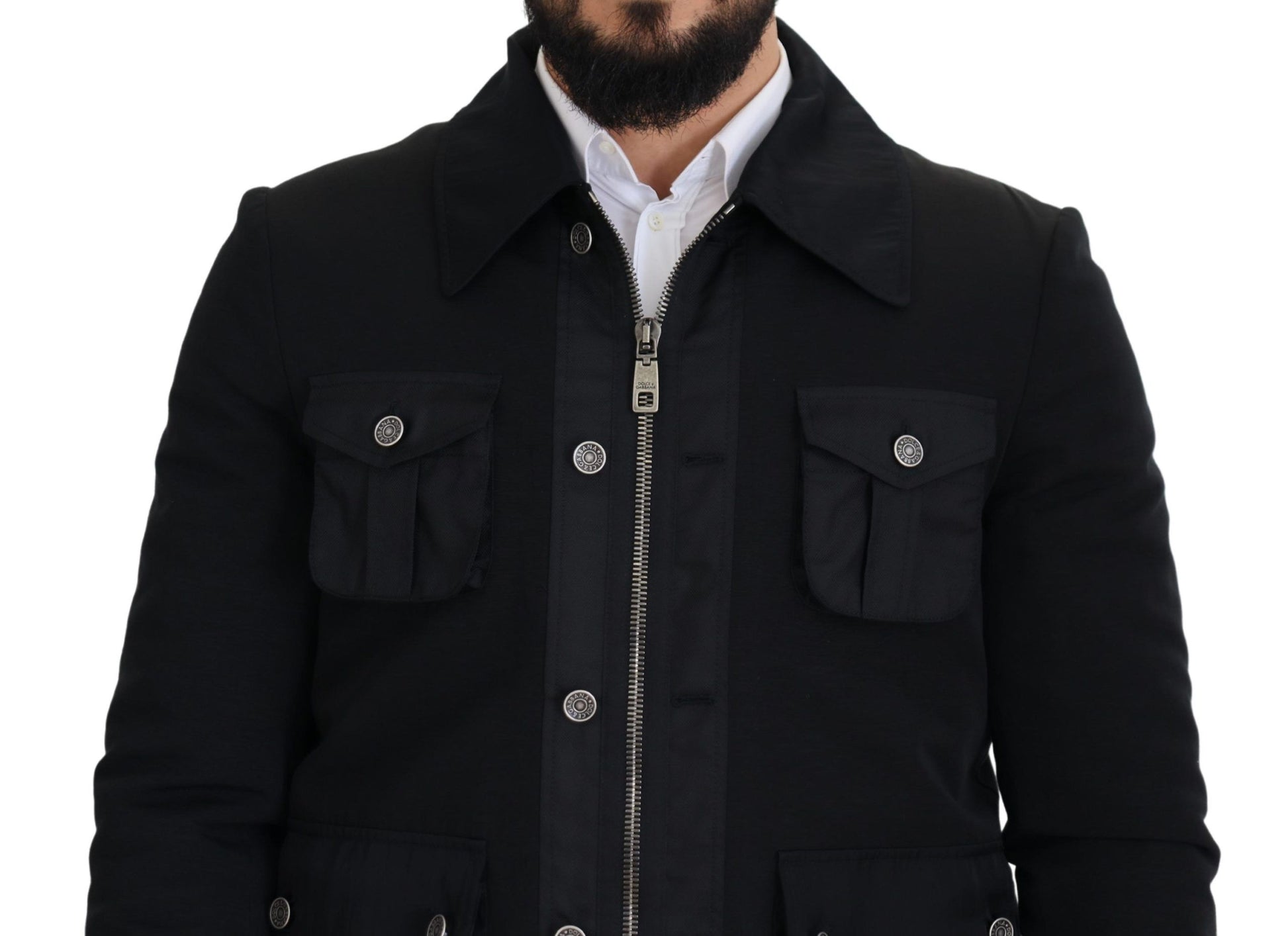 Dolce & Gabbana Black Wool Collared Full Zip Jacket Dolce & Gabbana