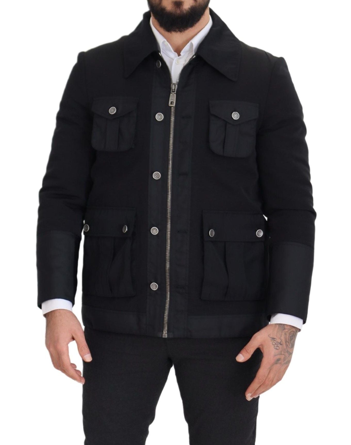Dolce & Gabbana Black Wool Collared Full Zip Jacket Dolce & Gabbana