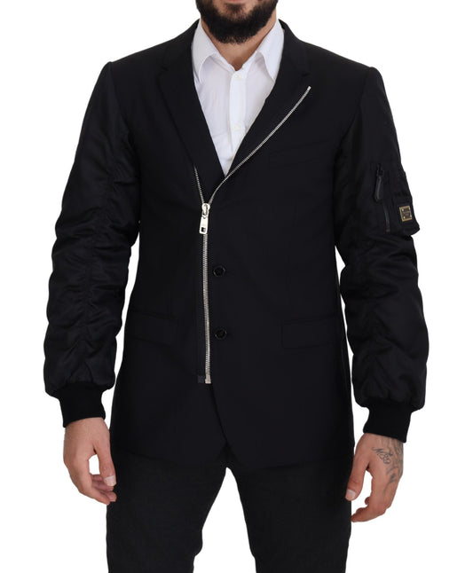 Dolce & Gabbana Black Wool Full Zip Long Sleeves Jacket Dolce & Gabbana