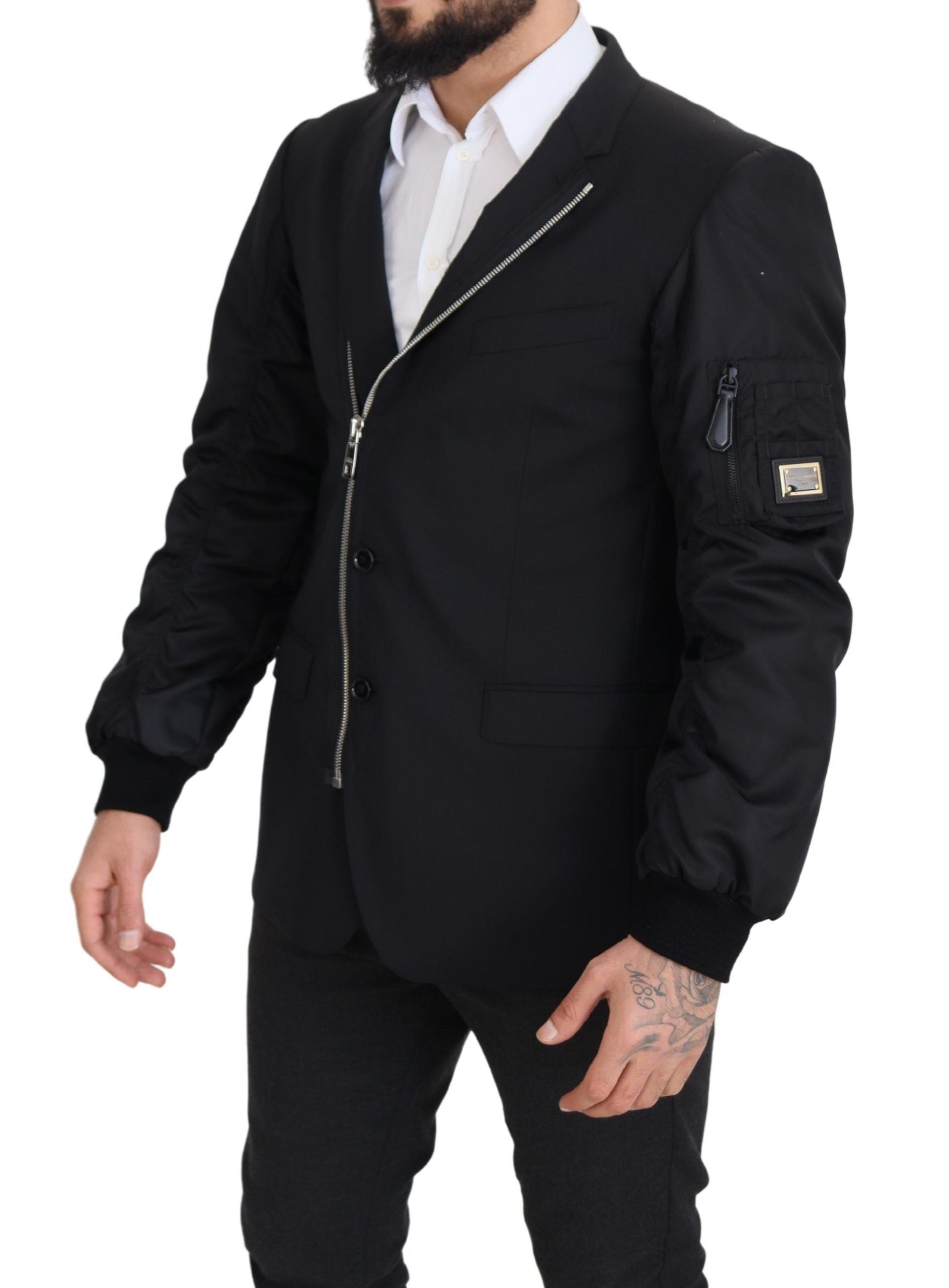 Dolce & Gabbana Black Wool Full Zip Long Sleeves Jacket Dolce & Gabbana