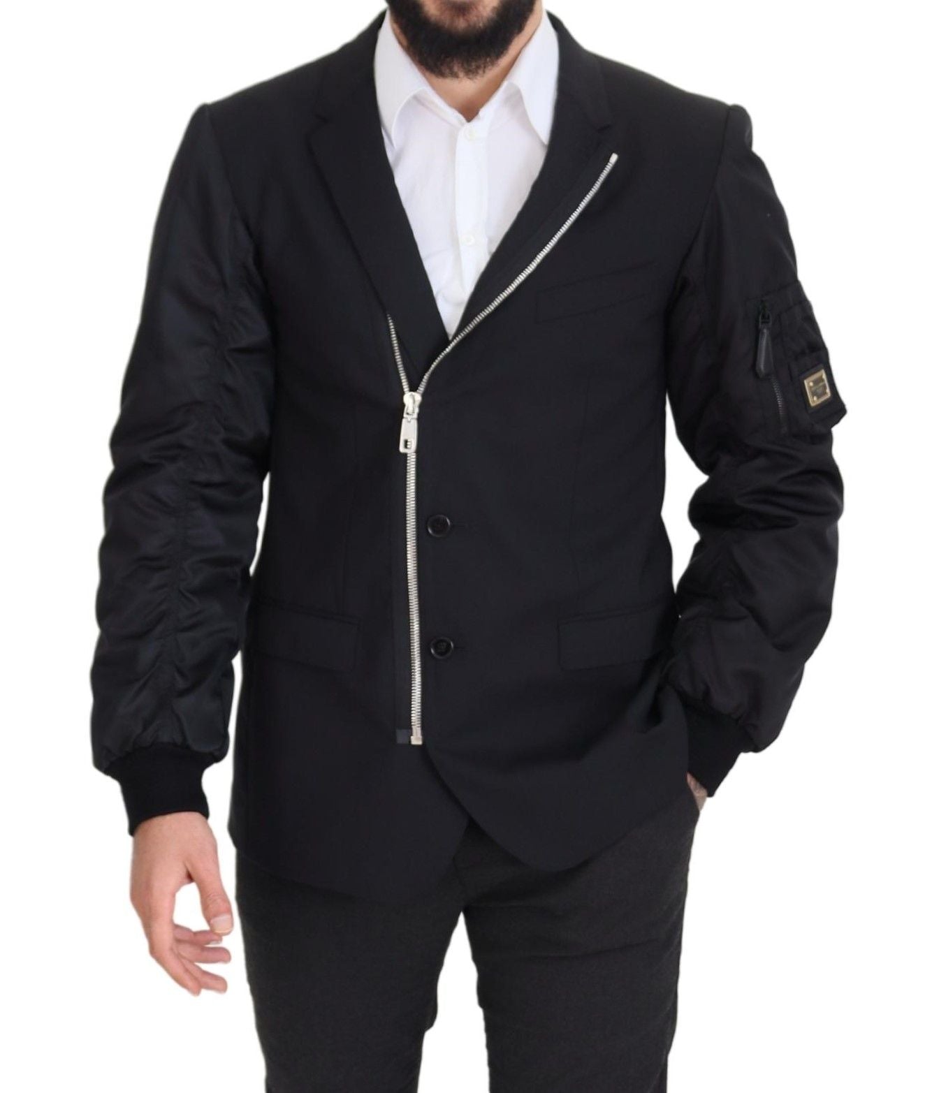 Dolce & Gabbana Black Wool Full Zip Long Sleeves Jacket Dolce & Gabbana