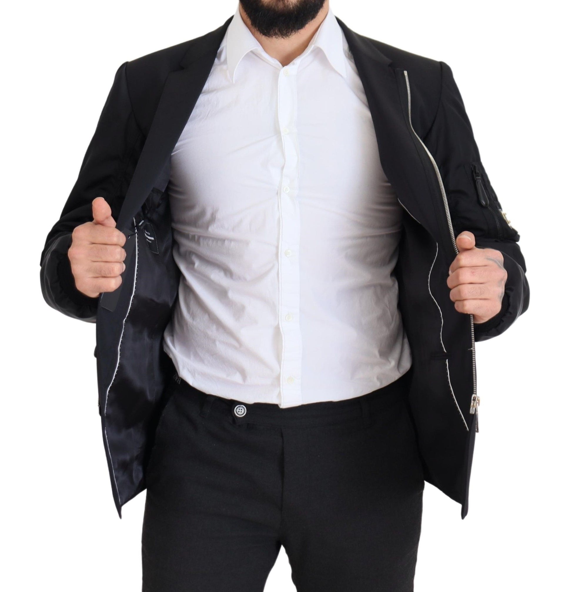 Dolce & Gabbana Black Wool Full Zip Long Sleeves Jacket Dolce & Gabbana