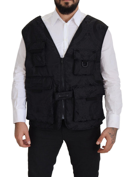 Dolce & Gabbana Black Nylon Full Zip Sleeveless Jacket Dolce & Gabbana